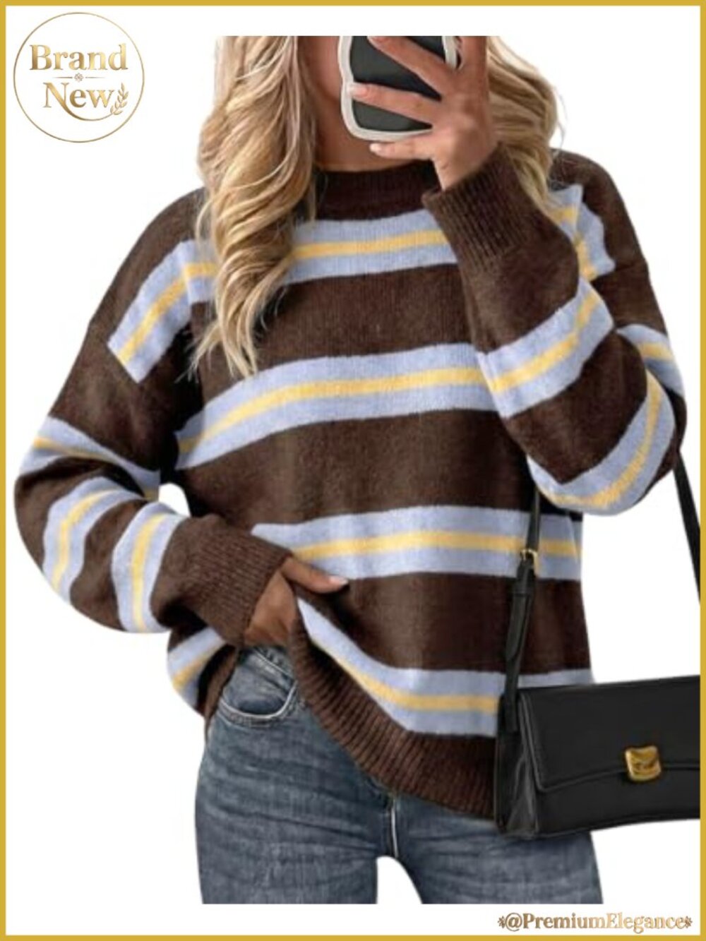 Striped Pullover Sweater Color Block Casual Loose Knit Long Sleeve Crewneck